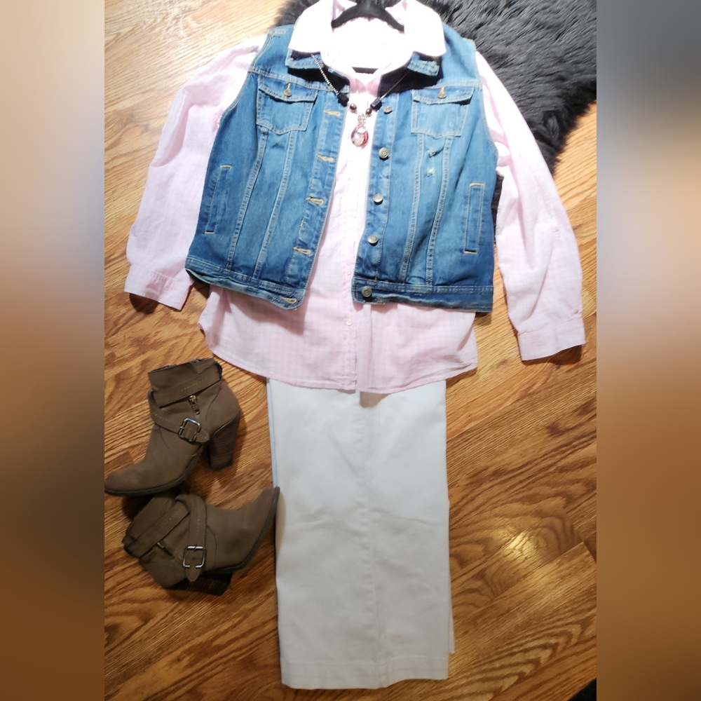Pink and White Gingham Plaid 100% Cotton Button-down Shirt Women's Size XXL (20)